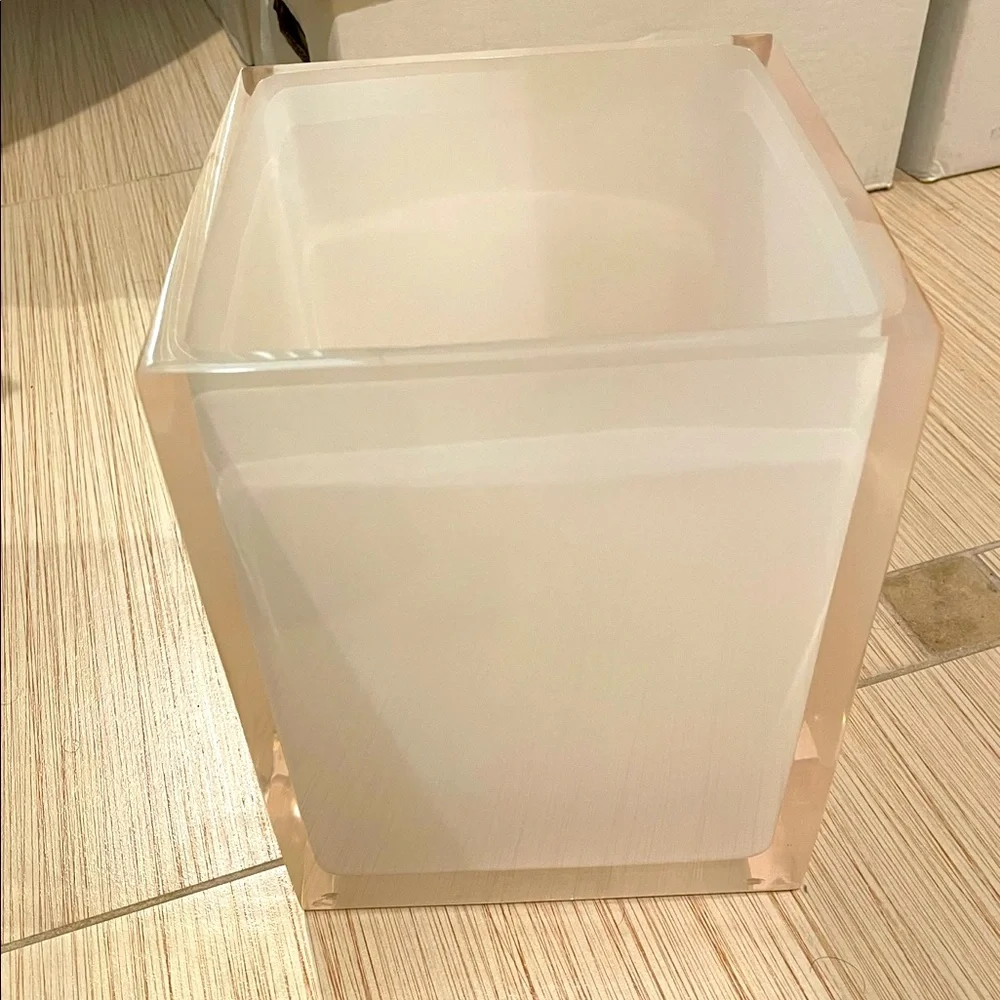 Jonathan Adler Frosted Lucite Trash Can and Tissue Cover Bath Set